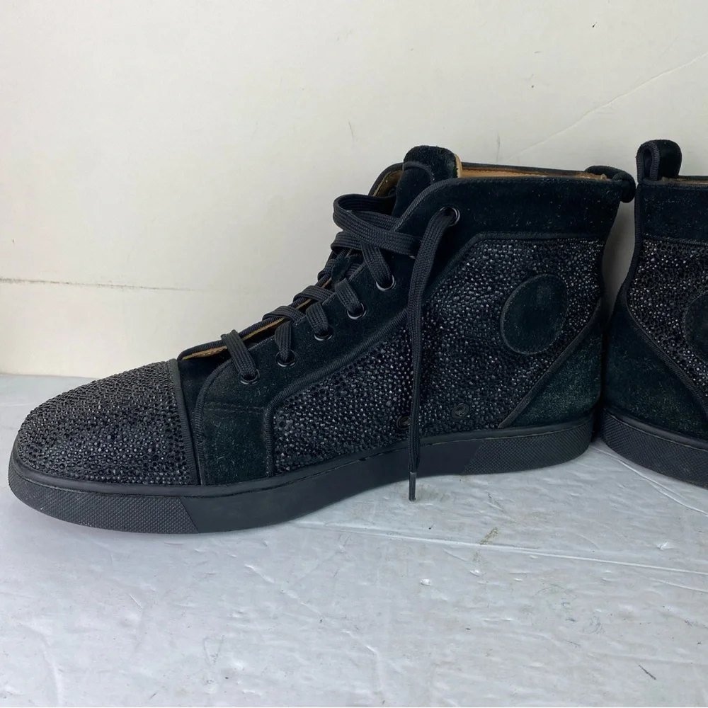 Christian Louboutin Black Suede Chukka Boots with Crystal Toe